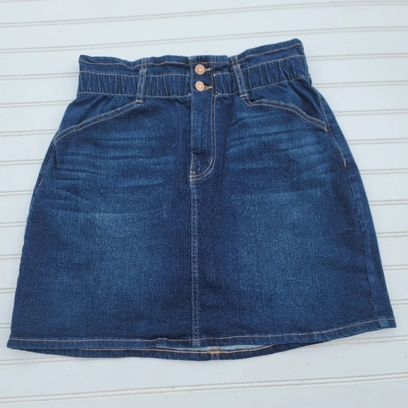 No Boundaries Jean skirt Junior Sz L mini Blue Button Front High rise Denim - Picture 1 of 8